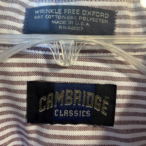 cambridge classics vtg mens 18 34/35 red striped LS button up cotton blend shirt - Picture 3 of 15